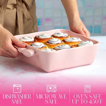 Paris Hilton Ceramic Square Baking & Casserole Dish, 8 x 8 x 2.75 in, Oven Safe to 450°F, Dishwasher & Microwave Safe, Pink with Bow Handles
