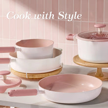 Carote 14-Piece Pots and Pans Set, Ceramic Nonstick Cookware Set with Steamer,Induction Compatible, Pink