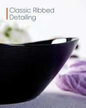 LaGlint 66 OZ Large Salad Bowl Set of 2, Opal Glass 10 inch Lightweight Serving Dishes for Salad, Fruit, Kitchen Microwave & Dishwasher Safe, Oval Shape Black
