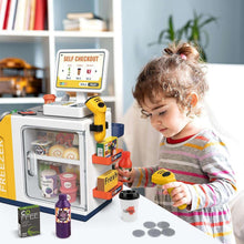 Adofi 46PCS Cash Register for Kids, Kids Pretend Play Toys with Scanner, Shopping Cart, Calculator, Play Food, Toddler Toys for Boys Girls, Toys for Girls 3 6 Years, Kids Toys Cash Register-Yellow