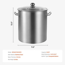 Silver Stockpot, 24 Quart Capacity, Stainless Steel Cookware with Lid, Handle, and Sanding Treatment, Ideal for Steaming, Boiling, or Frying, Robust Commercial Grade