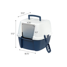 IRIS Large Covered Cat Litter Box with Front Door Flap | Enclosed Design & Handle Navy/White