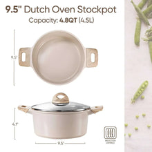 Carote Non Stick Ceramic Dutch Oven, Non Toxic Stockpot with Lid, Easy to Clean, All Stoves Compatible, 4.8QT, Taupe