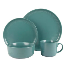 10 Strawberry Street Double Line 16 Piece Stoneware Dinnerware Set, Emerald Green