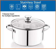 Mainstays Stainless Steel 4-Quart Steamer Pot with Glass Lid, Induction Compatible, Dishwasher Safe, Veggies, Fish