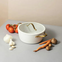 Thyme & Table 5.5 QT Non-Stick Signature Ribbed Dutch Oven - White & Gold