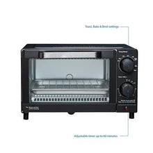 Mainstays 4-Slice Countertop Toaster Oven with 3 Settings, Includes Baking Rack and Pan, Black, New