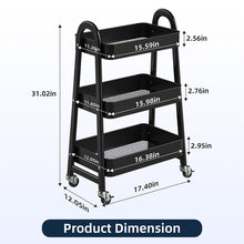 Gianna Utility Cart, Metal, 3‑Tier, Lockable Caster Wheels , 360° Rolling, Black