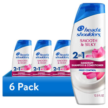 (6 pack) Head and Shoulders Smooth and Silky 2 in 1 Dandruff Shampoo and Conditioner, Frizz Control, Fresh Floral Scent, Color Safe, 12.5 oz