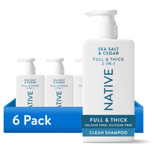 (6 pack) Native Full & Thick 2 in 1 Men's Shampoo and Conditioner, Sea Salt & Cedar, 16.5 fl oz