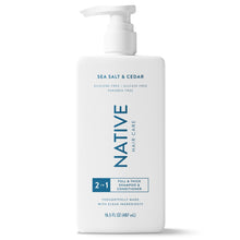 (6 pack) Native Full & Thick 2 in 1 Men's Shampoo and Conditioner, Sea Salt & Cedar, 16.5 fl oz