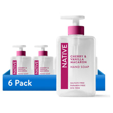 (6 pack) Native Liquid Hand Soap, Cherry & Vanilla Macaron, Non-drying, Naturally Derived Cleansers, Sulfate Free, 13 fl oz