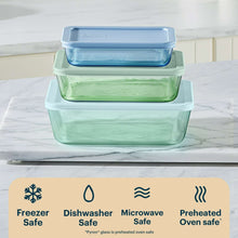 Pyrex Simply Store Tinted 6-piece Rectangle Storage Set with Plastic Lids, Green/Blue/Aqua