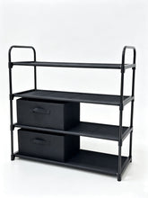 Mainstays 4 Shelf Closet Storage Organizer for Clothes with 2 Fabric Bins, Black, Metal Frame