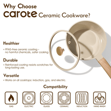 Carote 1.6QT & 3QT Ceramic Nonstick Saucepan Set with Lids, Small Cooking Pot, Induction Compatible, Oatmeal