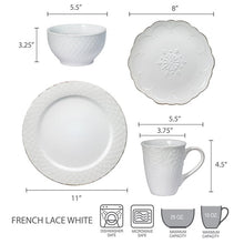 Pfaltzgraff French Lace 16 Piece Stoneware Dinnerware Set White