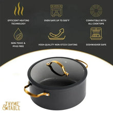 Thyme & Table 5 Qt Non-Stick Stock Pot with Glass Lid in Black & Gold, Signature Collection
