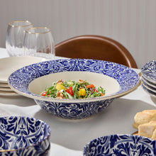 Thyme & Table Nova Ceramic 3-Piece Serve Bowl Navy and White with Wood Serve Utensils