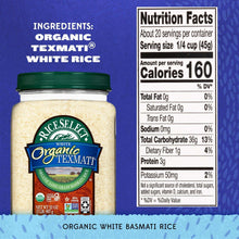 RiceSelect Organic Texmati White Rice, American-Style Basmati Rice, 2 lb Jar