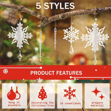 Ayieyill 24 Pieces Christmas Snowflake Drop Ornament Acrylic Icicle Christmas Hanging Acrylic Crystal Snowflake Decoration Hanging Acrylic Snowflakes (Clear)