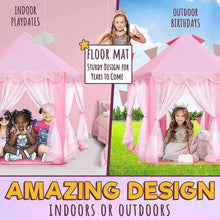 ORIAN Princess Castle Playhouse Tent for Girls with LED Star Lights – Indoor & Outdoor Large Kids Play Tent for Imaginative Games – Princess Tent, 230 Polyester Taffeta. Pink 55"x53".