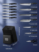 D.Perlla Knife Set, 14 Pcs Kitchen Knives Set with Built-in Sharpener, Stainless Steel Knife Set with Block