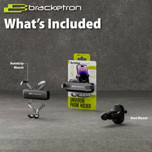 Bracketron AutoGrip Universal Vent Mount Car Phone Holder with Gravity Locking Design, One-Handed Place-to-Lock Operation, Fits Phones up to 3.75” Wide, Low-Profile Vent Mount,