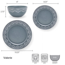 Pfaltzgraff Valerie 12 Piece Stoneware Dinnerware Set Blue