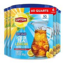 Lipton Zero Sugar Lemon Iced Tea Mix 6-Pack Instant Tea Powder Makes 60 Quarts Total Black Tea with Lemon Flavor Sugar Free Refreshing Drink Mix for Cold Water Kosher