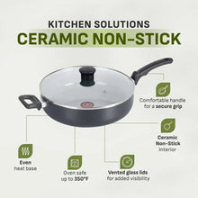 T-Fal Kitchen Solutions Black 5 Quarts Ceramic Non-Stick Jumbo Cooker Sauté Pan with Lid & Helper Handle
