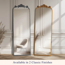 Crystal Art Gallery 22" x 64" Black Filigree Arch Metal Full Length Floor Leaner Mirror