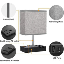 HadinEEon Bedside Table Lamps with 2 Phone Stands, Gray