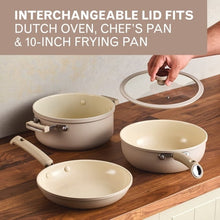 Farberware TrueCook 12pc Ceramic Cookware Set, Dishwasher and Oven Safe, Taupe