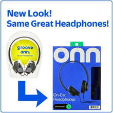 onn On-Ear Headphones Black Lightweight, Adjustable Headband, AUX Cord