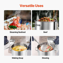 Silver Stockpot, 24 Quart Capacity, Stainless Steel Cookware with Lid, Handle, and Sanding Treatment, Ideal for Steaming, Boiling, or Frying, Robust Commercial Grade