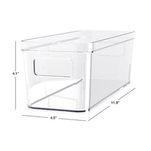 Mainstays Small Clear Plastic Pantry Organizer Bin with Built-In Handles, Kitchen Storage Container for Pantry, Cabinet, Fridge and Shelf Organization, 12" x 4.5" x 4"