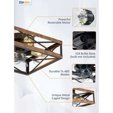 Zardon 16" Low Profile Caged Ceiling Fan with Light & Remote Control, Modern Brown Wood Finish, 6-Speed Quiet DC Motor for Indoor Spaces - USA MEGA SHOP