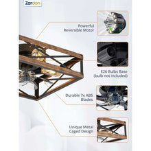 Zardon 16" Low Profile Caged Ceiling Fan with Light & Remote Control, Modern Brown Wood Finish, 6-Speed Quiet DC Motor for Indoor Spaces