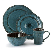 Elama Lavish Blue 16 Piece Dinnerware set with Complete Setting for 4