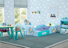 Bluey Sleep and Play Toddler Bed with Built-In Guardrails by Delta Children