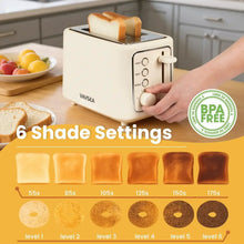 VAVSEA 2 Slice Toaster, 1000W Bread Toaster Machine with Extra Wide Slot, 6 Shade Settings and LED for Bagels, Waffles, Bread, Removable Crumb Tray, Breakfast Helper, Beige