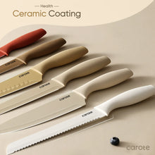 Carote 12 Pcs Kitchen Knife Set, Stainless Steel Knife Set with Nonstick Creamic Coating, Taupe