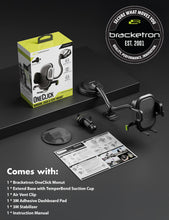 Bracketron OneClick 3-in-1 Car Phone Mount for Dashboard, Windshield & Vent with 7” Flexible Gooseneck, One-Handed Click Grip, 360° Rotation, TemperBond Suction