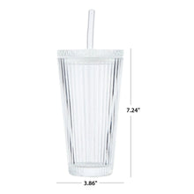 Better Homes & Gardens Glass 21oz Tumbler Ribbed with Glass Lid and Straw