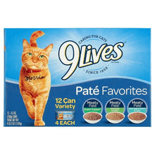 Alimento húmedo para gatos 9Lives Paté Favorites, paquete variado, latas de 156 g (5.5 onzas), 12 unidades