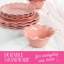 Paris Hilton Heiress Collection 12-Piece Stoneware Dinnerware Set, Plates & Bowls Dish Set, Service for 4, Microwave & Dishwasher Safe, Rose Pink with Scalloped Ruffle Rim