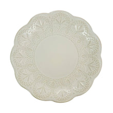 Elama White Lace 16 Piece Luxurious Stoneware Dinnerware with Complete Setting for 4