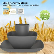 GPED 32 Pcs Wheat Straw Square Dinnerware Sets For 6, Unbreakable Dish Sets, Reusable Plates and Bowls Sets, Dinner Plates, Travel Camping Cutlery Set, Dishwasher Microwave Safe, Gray