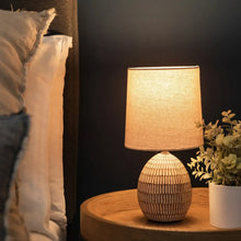 Simple Home Small Table Lamp, Bohemian Style Ceramic Carved Table Lamp with Beige Shade, 12.75"