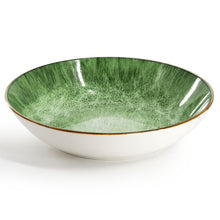 Elama Oceanus 16 Piece Porcelain Double Bowl Dinnerware Set in Green, Tableware Setting Service for 4